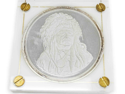 5 Troy Ounce .999 Fine Silver Round $50 Running Antelope The Silver Chief