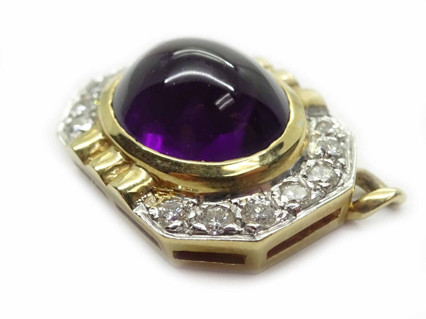 7.23ct Oval Amethyst Cabochon & Diamond Slide Pendant 14k Gold