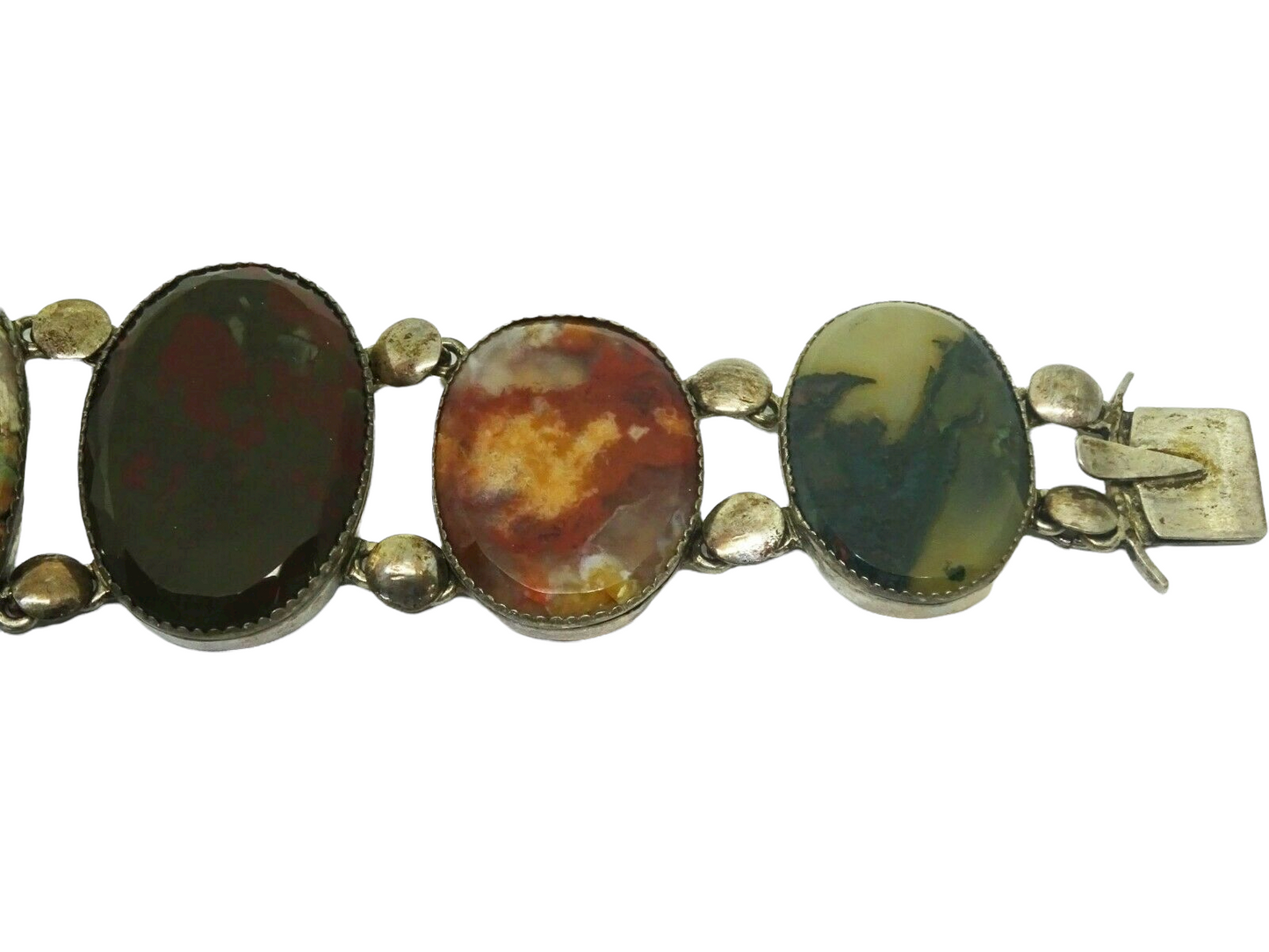 Vintage Handmade Large Unusual Oval Agate Sterling Silver Bracelet
