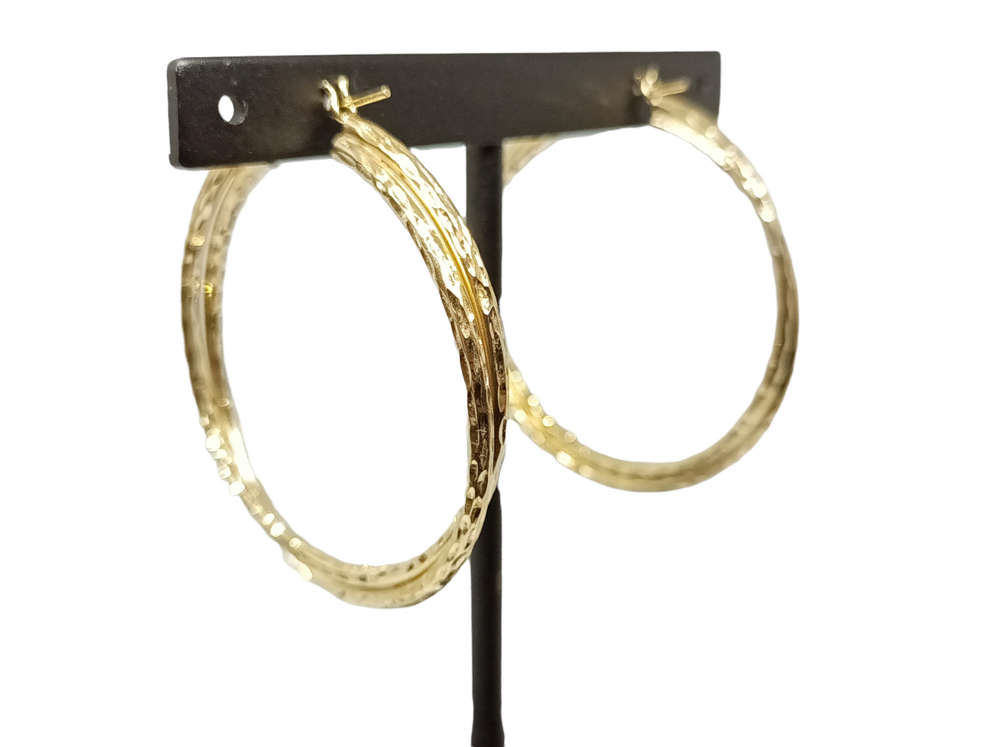 4mm Wide Dia-Cut Finish Double Hoop Earrings 14k Gold 1.75'' Diameter 4.4 Grams