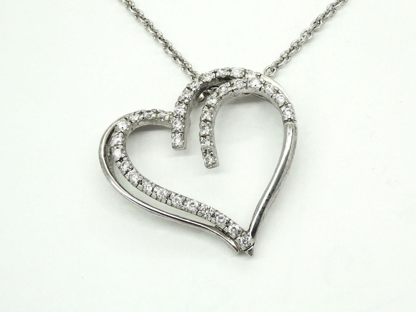 Big Open Heart CZ Pendant Chain Necklace Sterling Silver