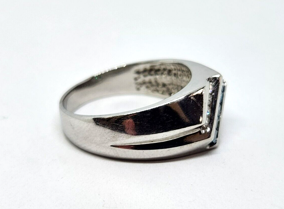 Men's 14k White Gold 0.5ct tw Princess Cut Blue & White Diamond Ring, Size 12