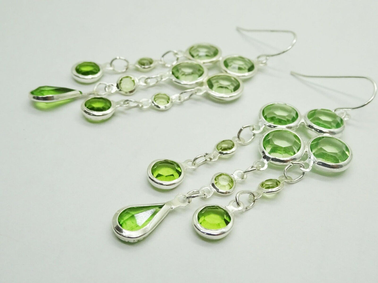 Peridot Clover Design Dangle Sterling Silver Hook Earrings