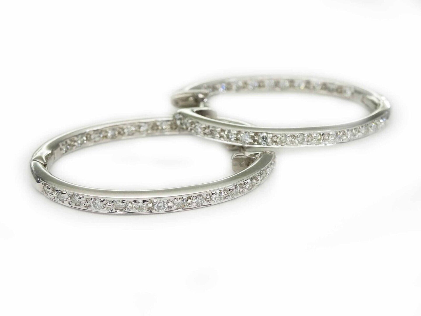 0.75ct tw Natural Diamond Oval Hoop Dangle Earrings 14k White Gold