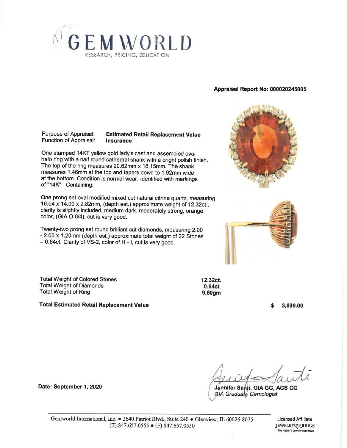 12.96ct tw Large Oval Mandarin Citrine & Diamond Filigree Ring 14k Gold Size 7