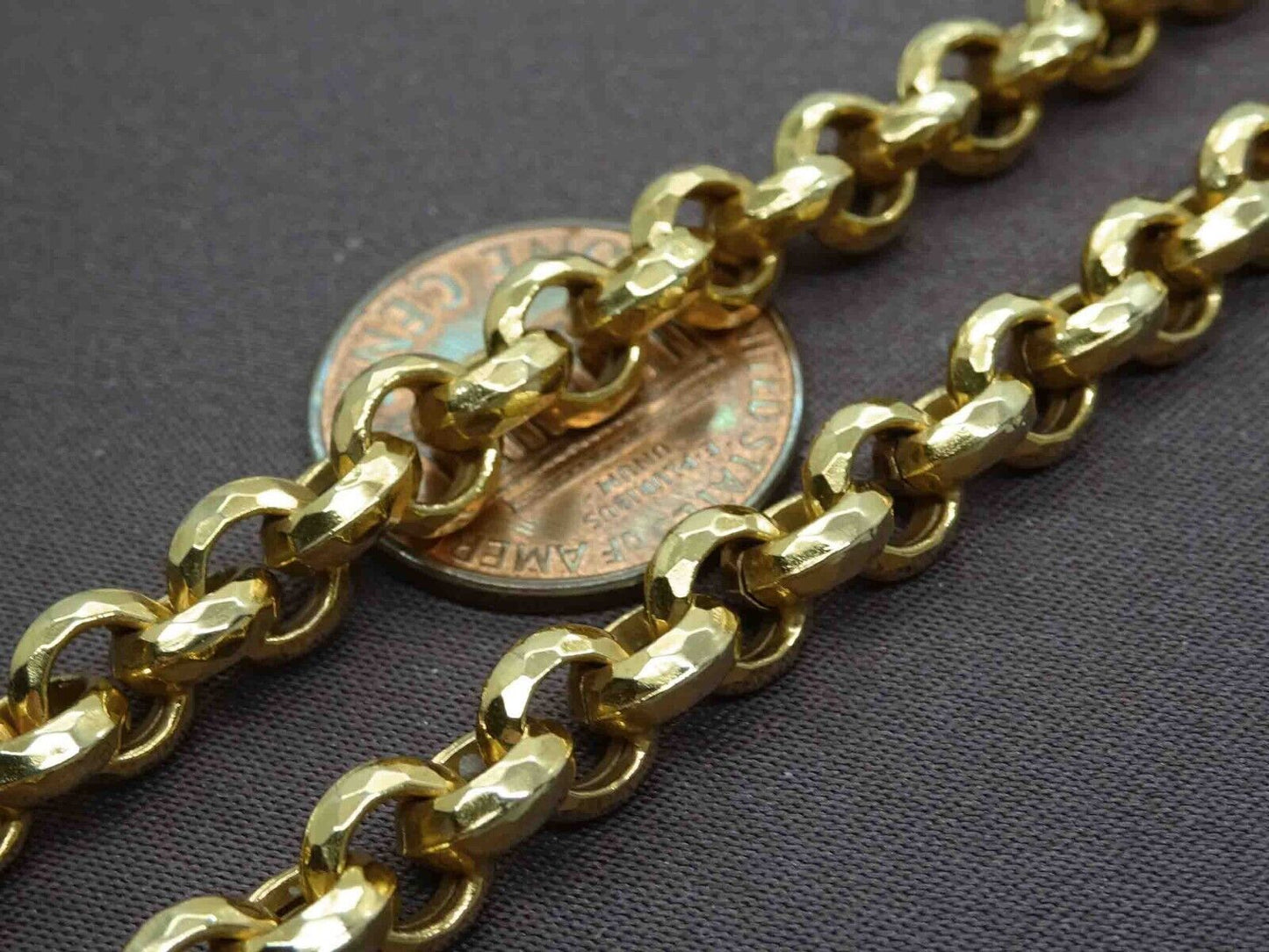 6.5mm Dia-Cut Rolo Semi Hollow Link Chain 14k Gold Milor Italy 20.25" 19.9 Grams