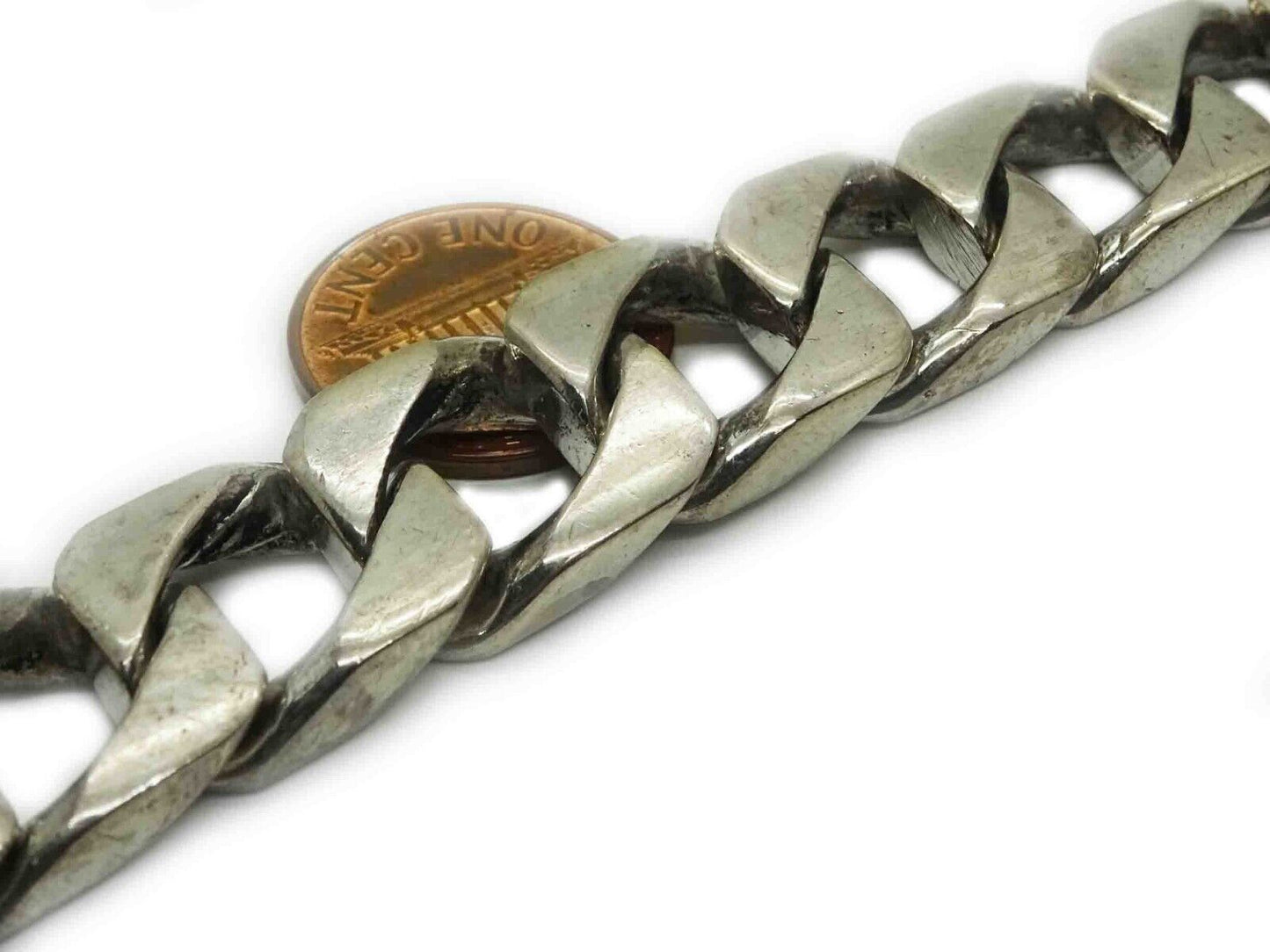 Men's 14.5mm Taxco Mexico Square Curb Link Bracelet Sterling Silver 8" 85 Grams