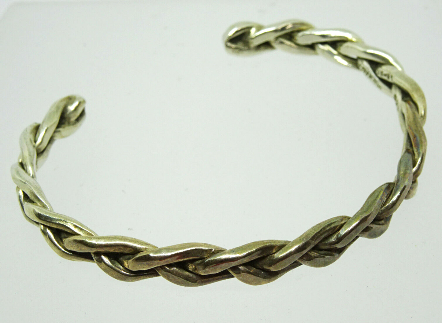 Lot of 2 Southwestern Vtg Sterling Twisted Braided Rope Cuff Bracelets, 1 signed