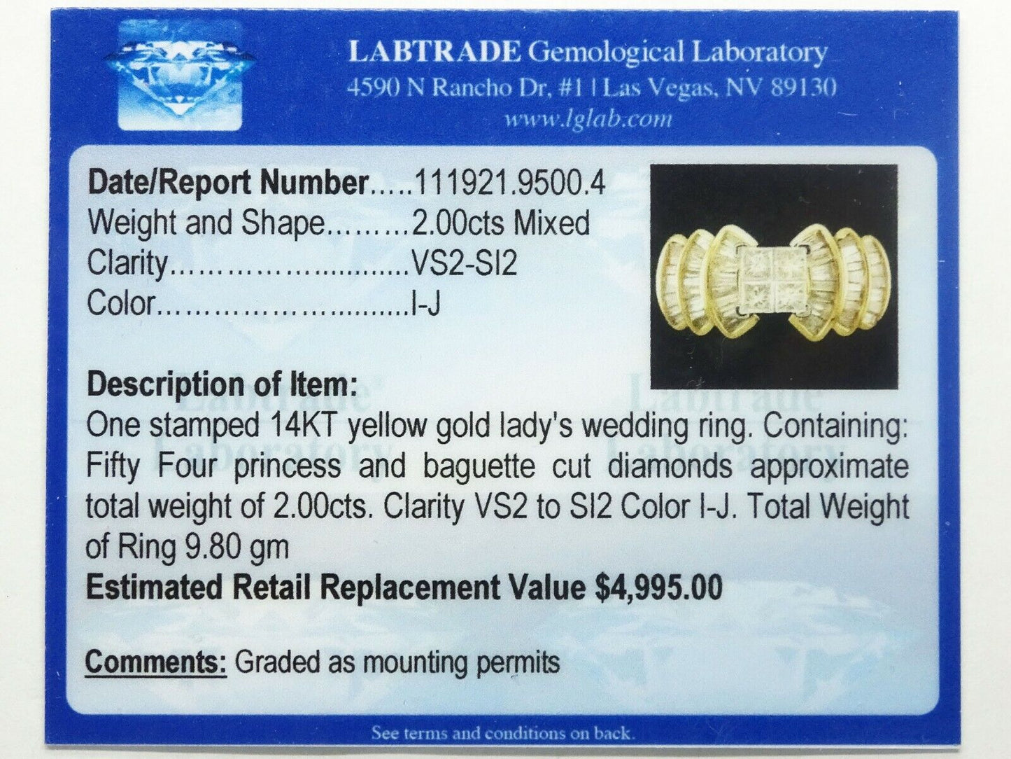 2ct tw Natural Princess & Baguette Diamond Wedding Ring 14k Gold Size 9