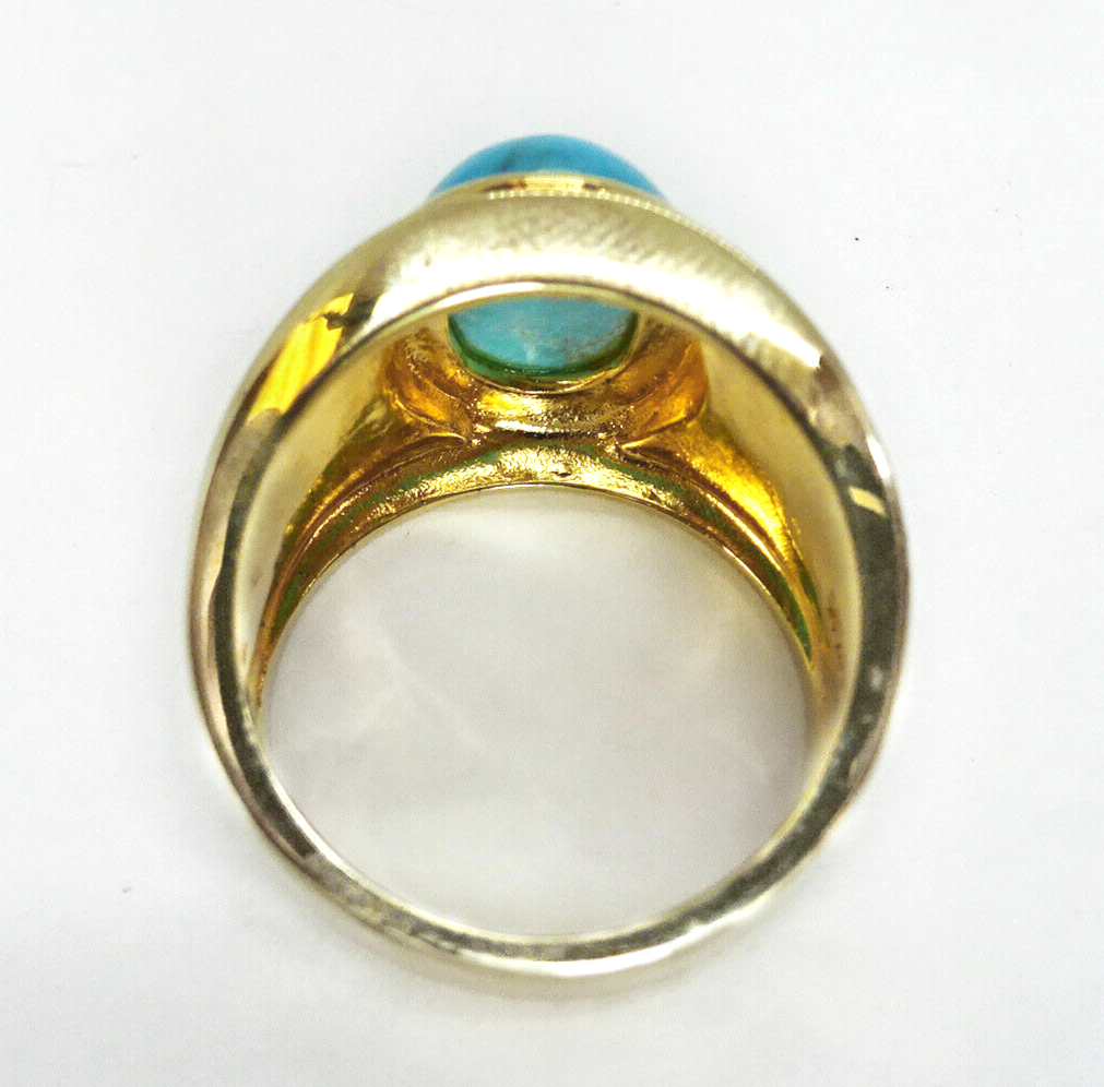 Turquoise Cabochon 18k Gold Vermeil Sterling Ring Size 7.75