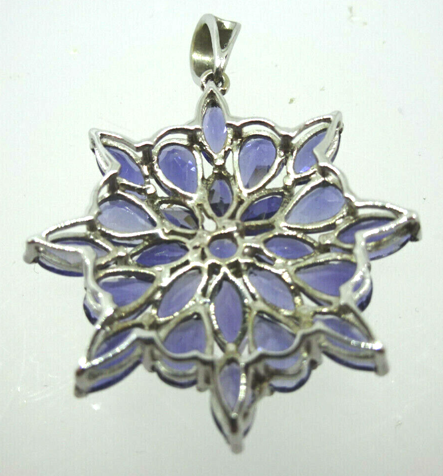 Natural Iolite Starburst Cluster Pendant 10k White Gold