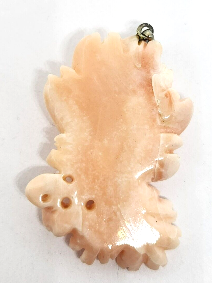 Carved Floral Angel Skin Coral Sterling Silver Pendant 1.5" Long