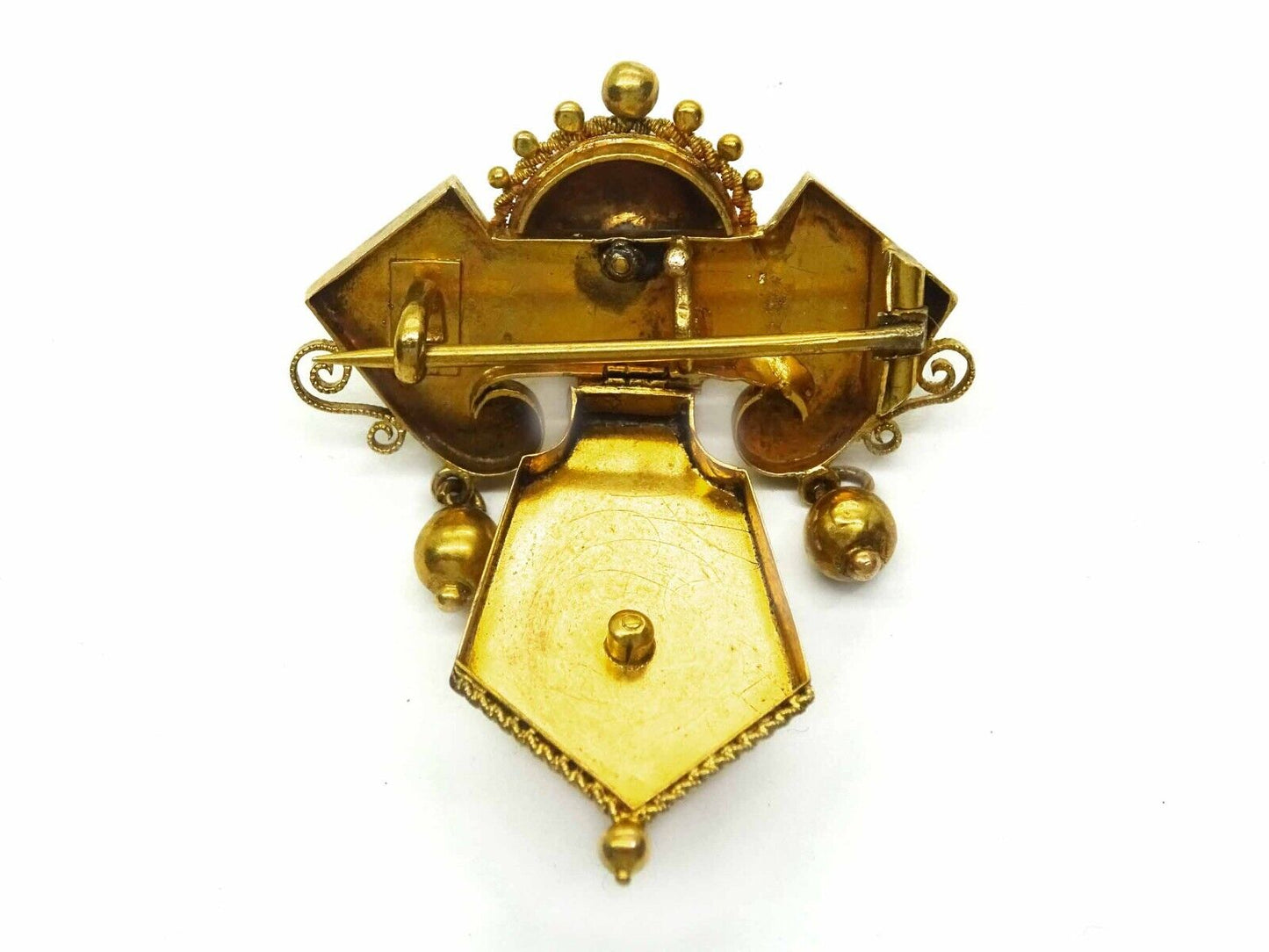 Victorian Hinged Carved Rose Red Coral Lavalier Brooch Pendant 16k Gold