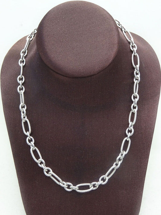 8mm Wide Decorative Sterling Silver Figaro Chain Necklace JCM 17.5"