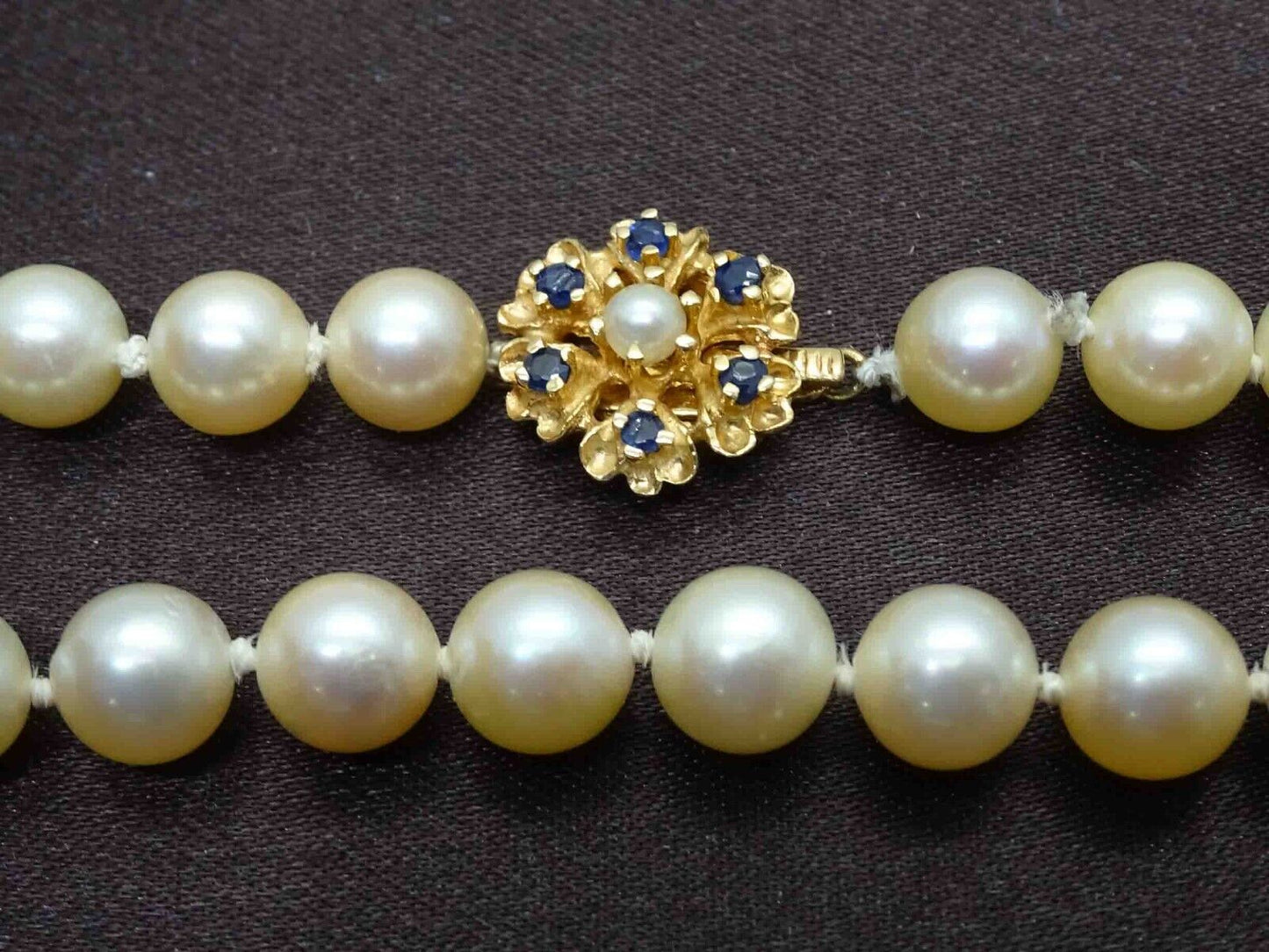 7mm Wide Pearl Necklace 16'' with 14k Sapphire Clasp