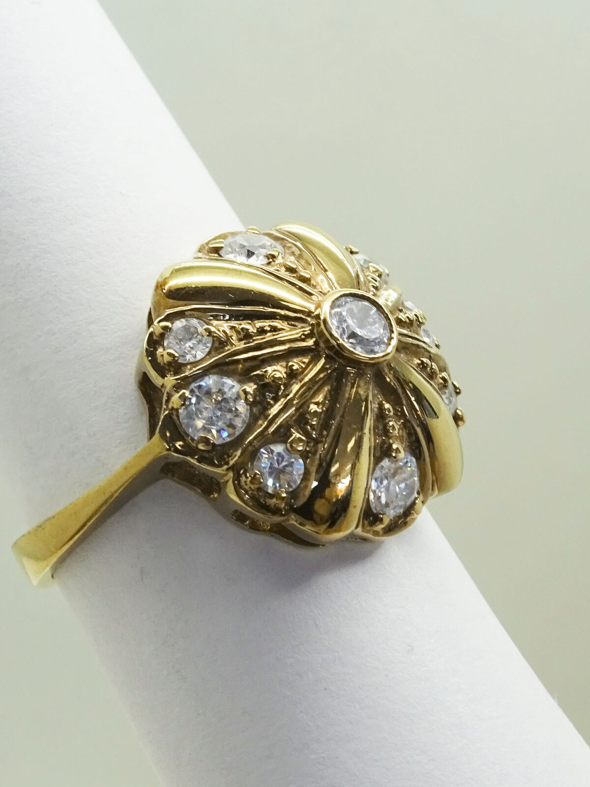 Round CZ Dome Vermeil Ring Sterling Silver Size 8.5