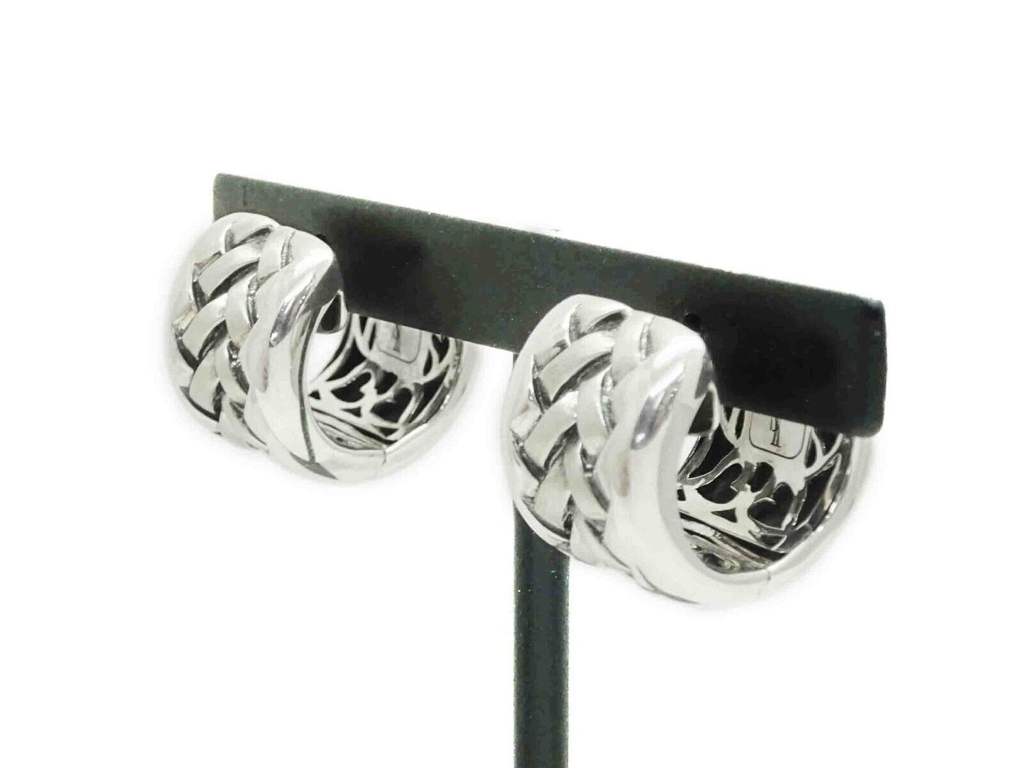 Scott Kay Designer Basket Weave Heart Filigree Huggie Earrings Sterling Silver