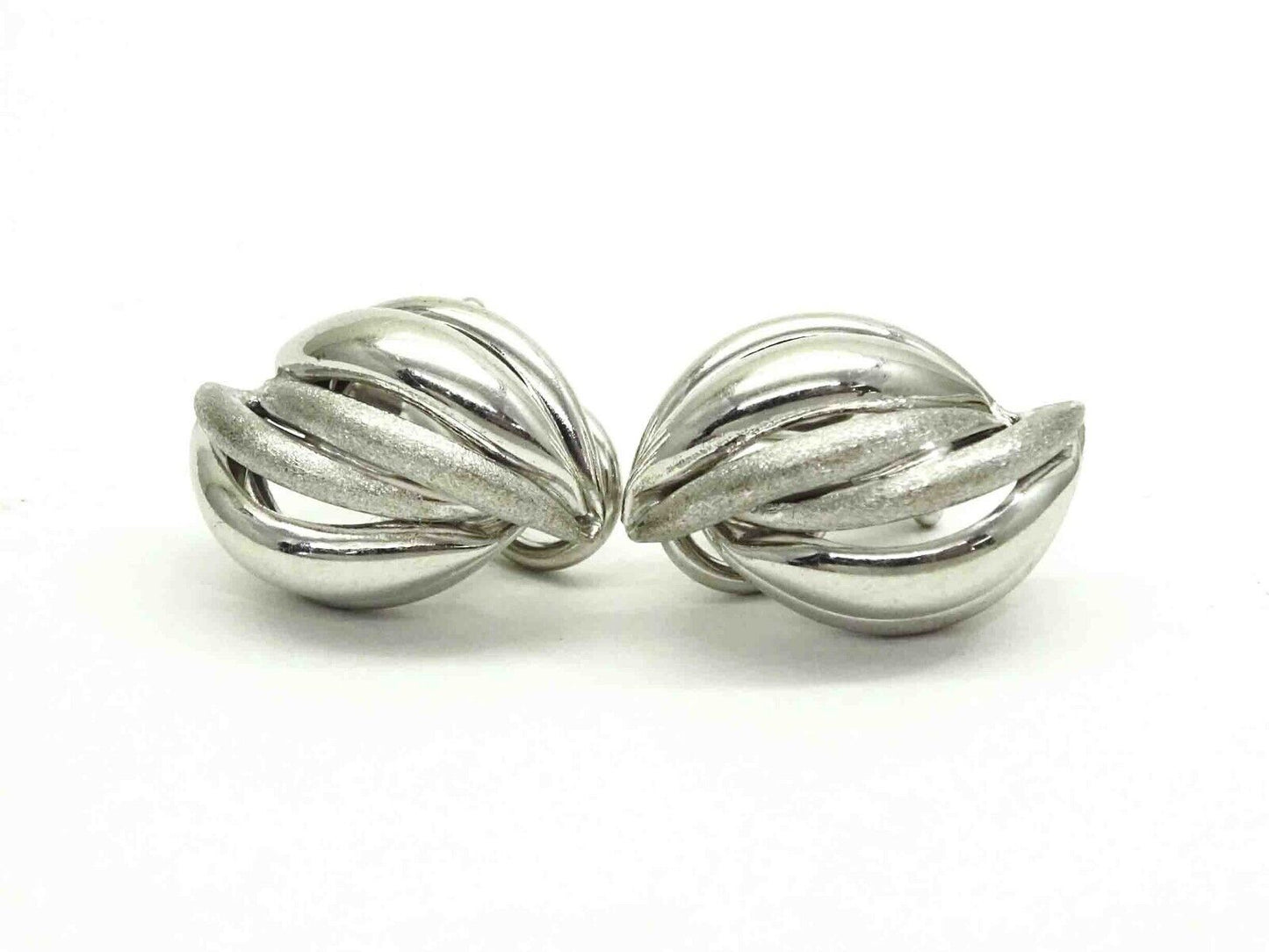 Italian Openwork Swirl Design Omega Earrings 14k White Gold 5.3 Grams