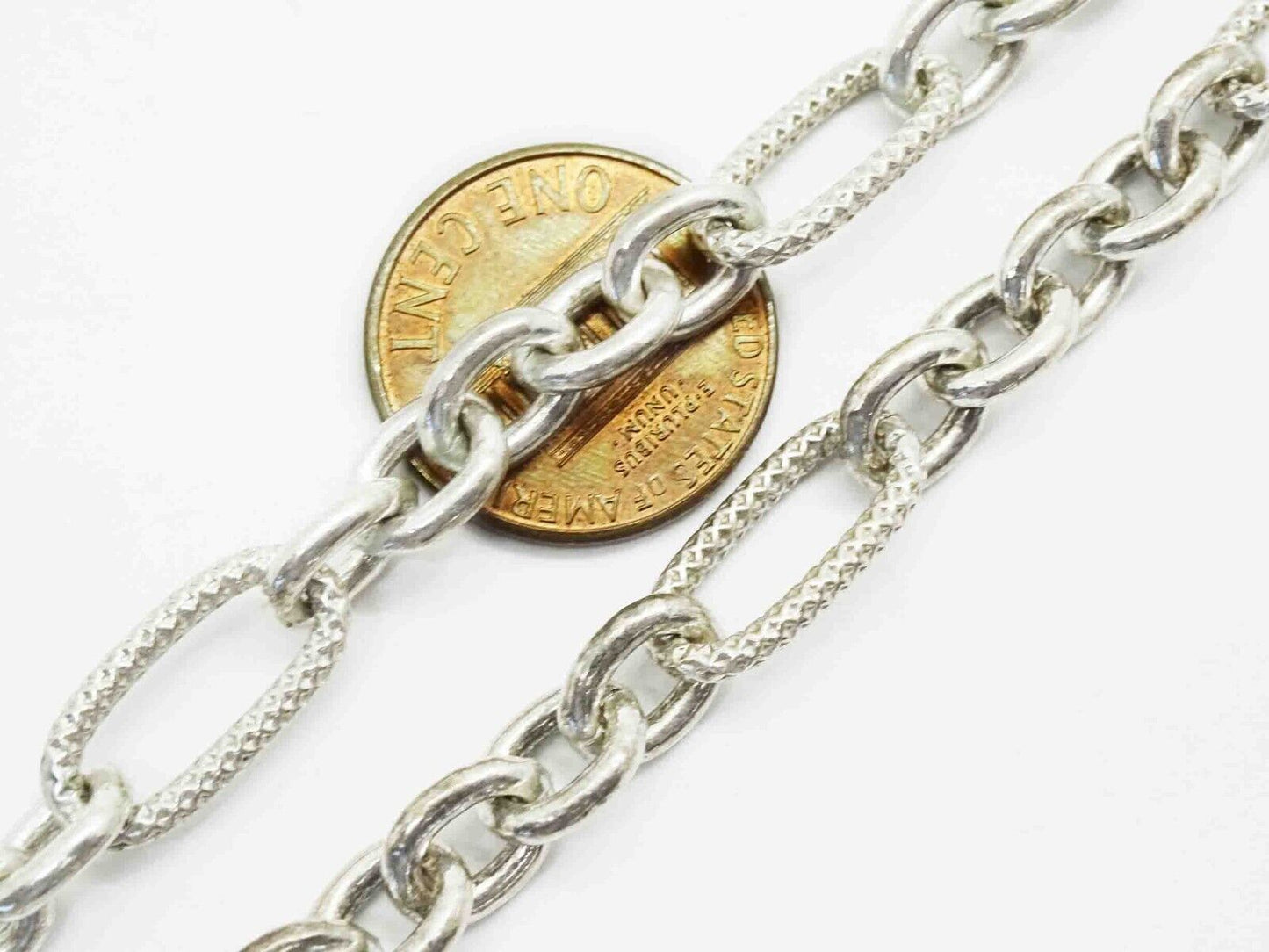 7mm Wide Figaro-Style Link Chain Necklace Sterling Silver 32" Long 65.2 Grams