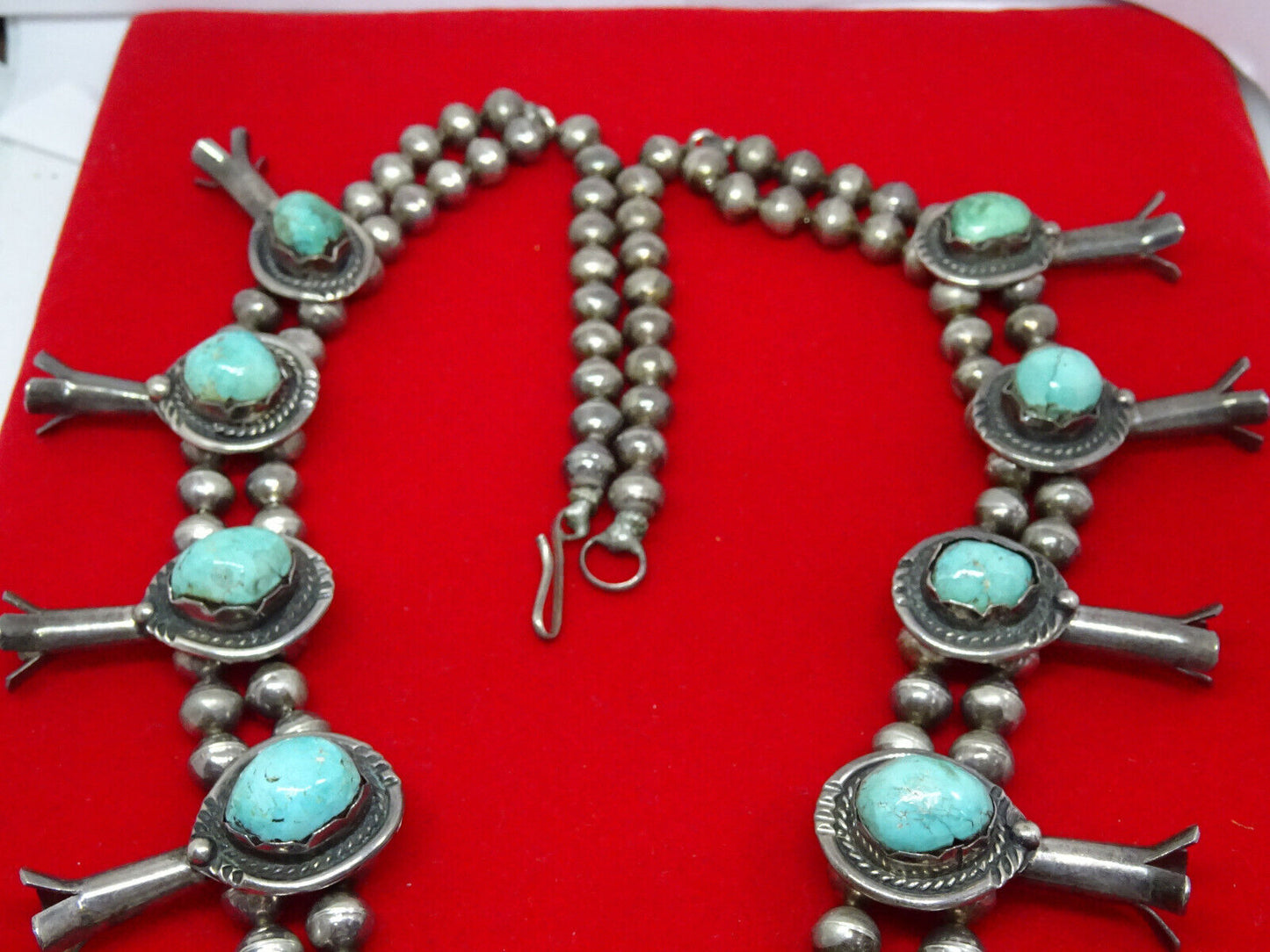 Vintage Southwestern Turquoise Nugget Squash Blossom Necklace 27" 240 Grams