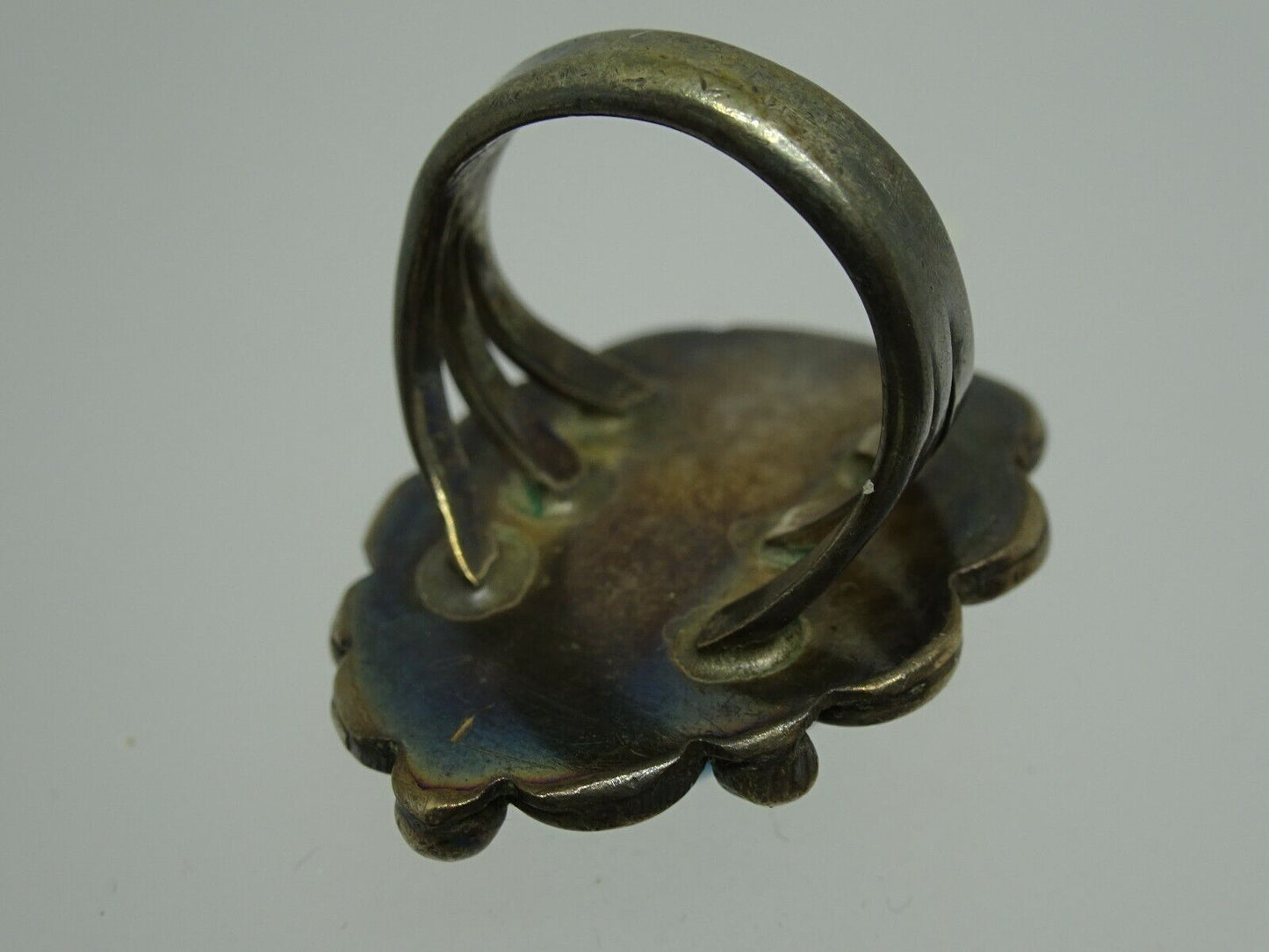 Old Pawn Native American Navajo Sterling Turquoise Ring Sawtooth Bezel Size 4.5