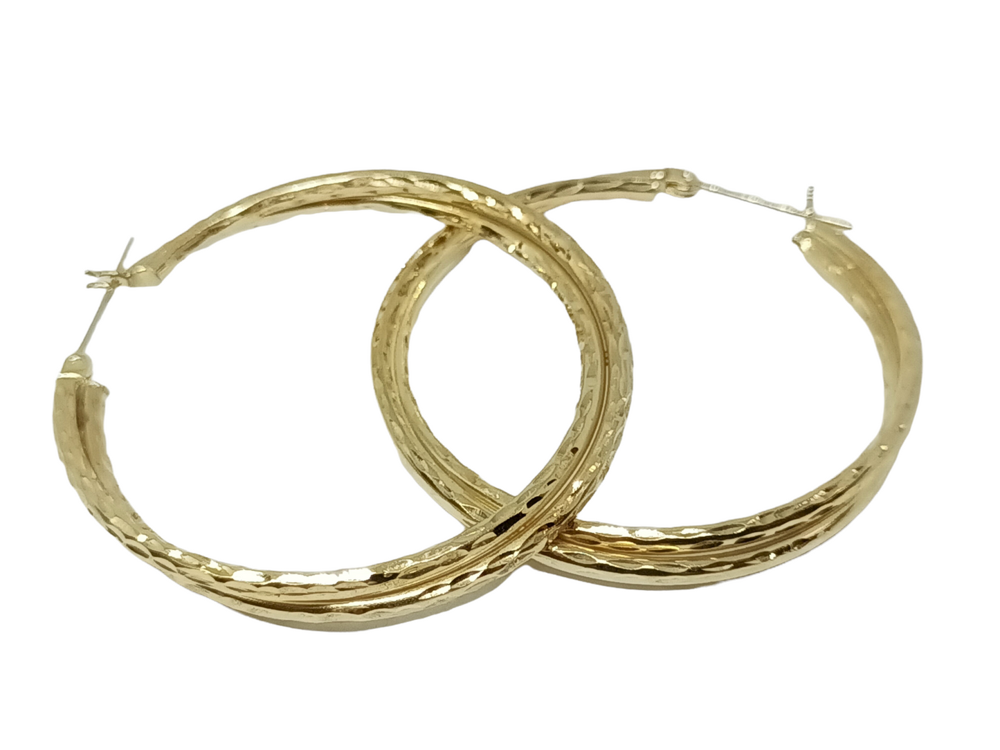 4mm Wide Dia-Cut Finish Double Hoop Earrings 14k Gold 1.75'' Diameter 4.4 Grams