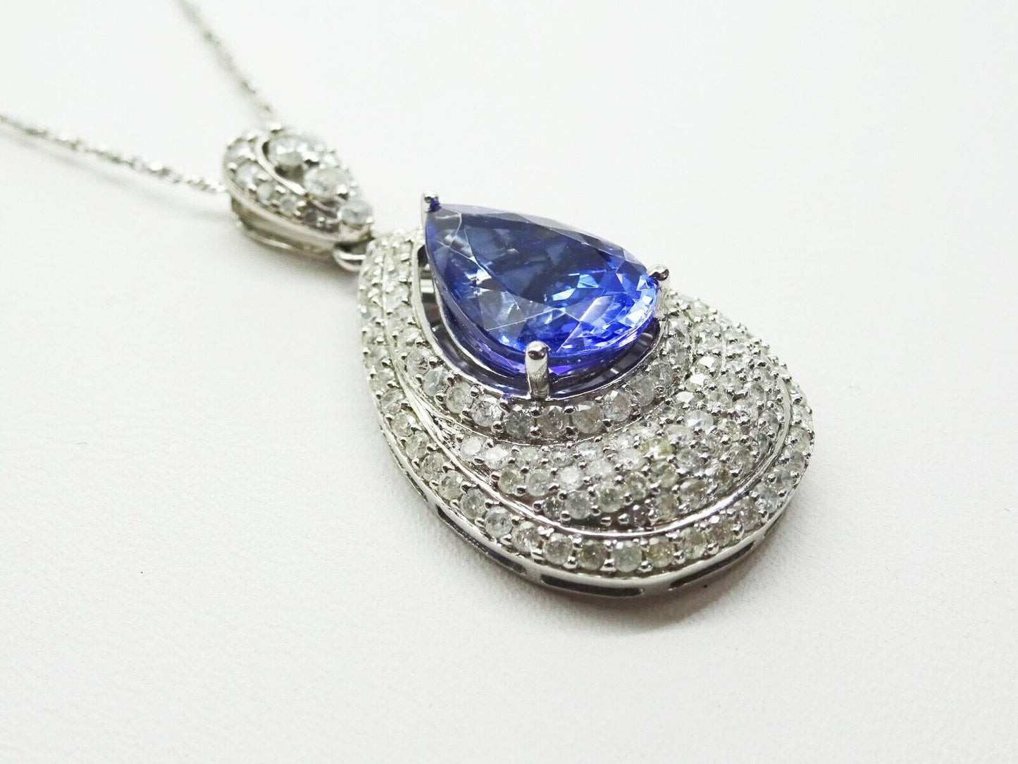 5.33ct tw Natural Tanzanite & Earth Mined Diamond Pendant 14k WG w/AIG Report