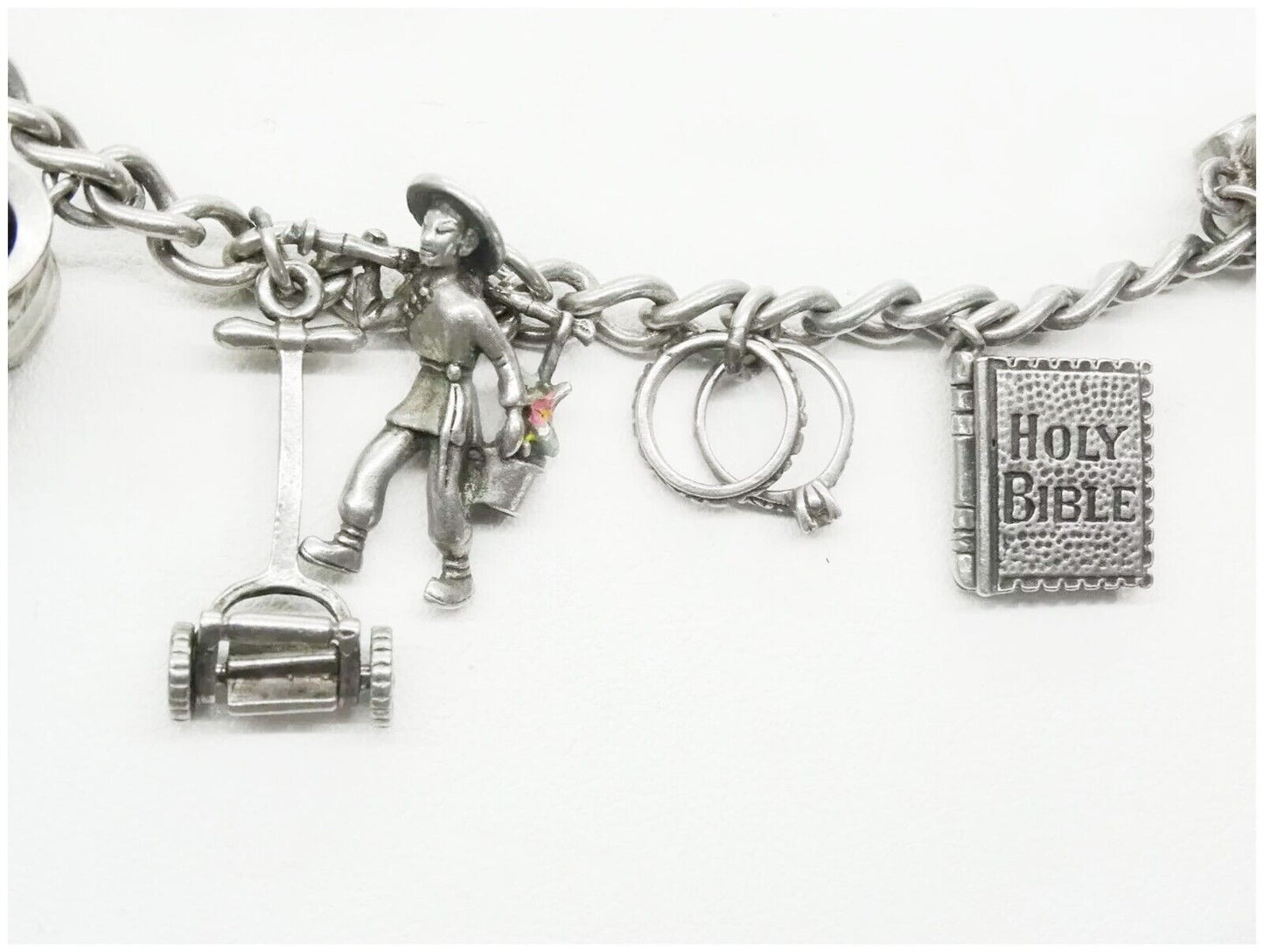 Estate Vintage Sterling Silver Charm Bracelet 12 Unique Charms 35 Grams