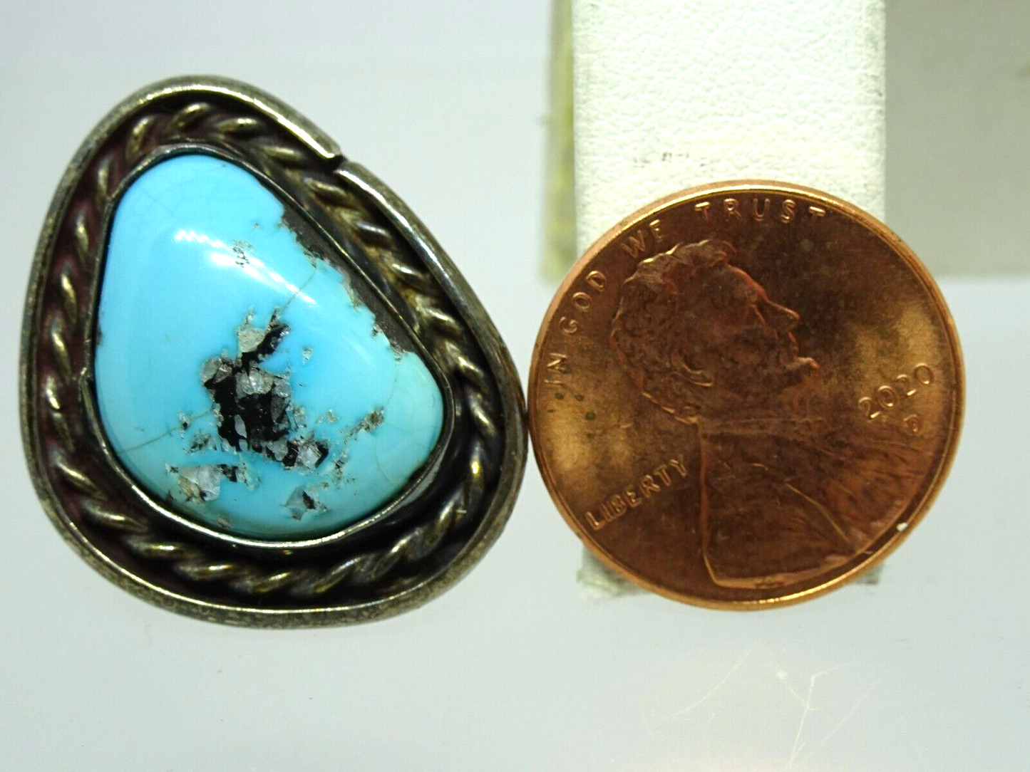 Old Pawn Navajo Native American Sterling Turquoise Ring, Size 6