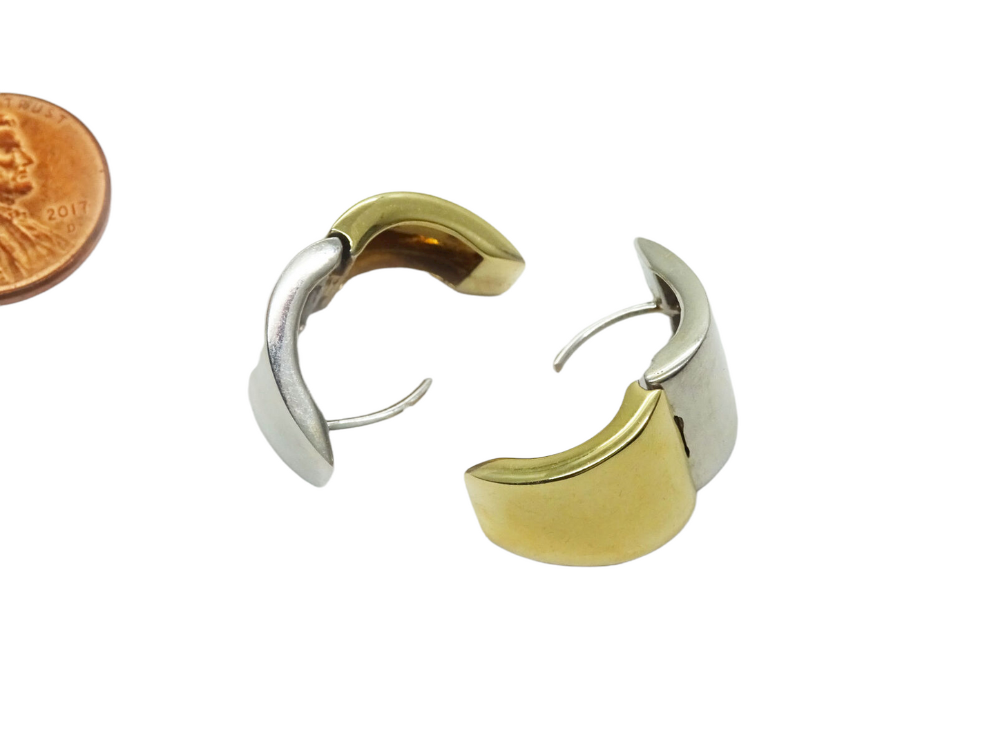 15mm Wide Huggie Hoop Earrings 2-Tone 14k Gold Reversible