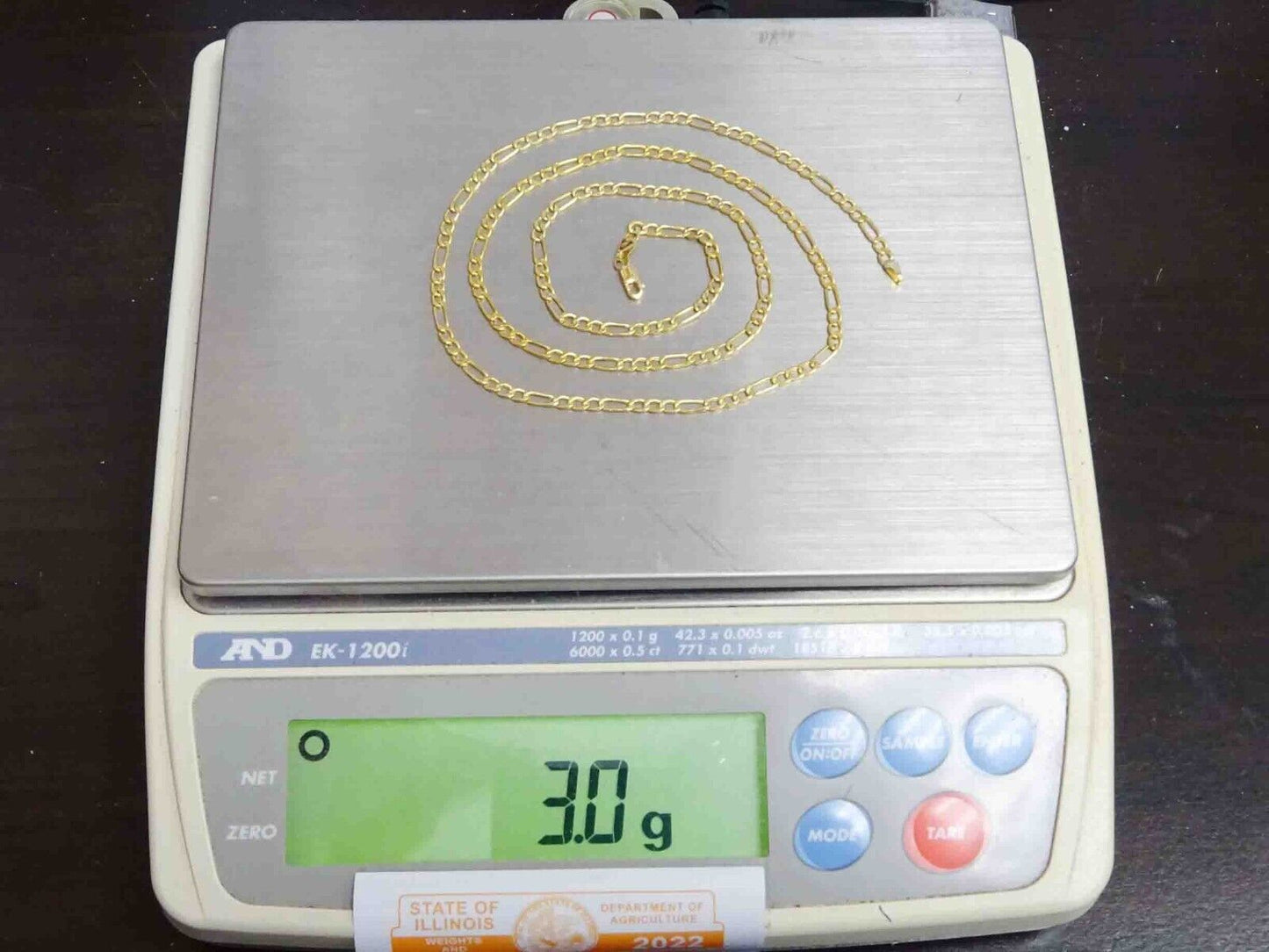 3mm Wide Italian Hollow Figaro Link Chain Necklace 14k Gold 24" Long 3 Grams