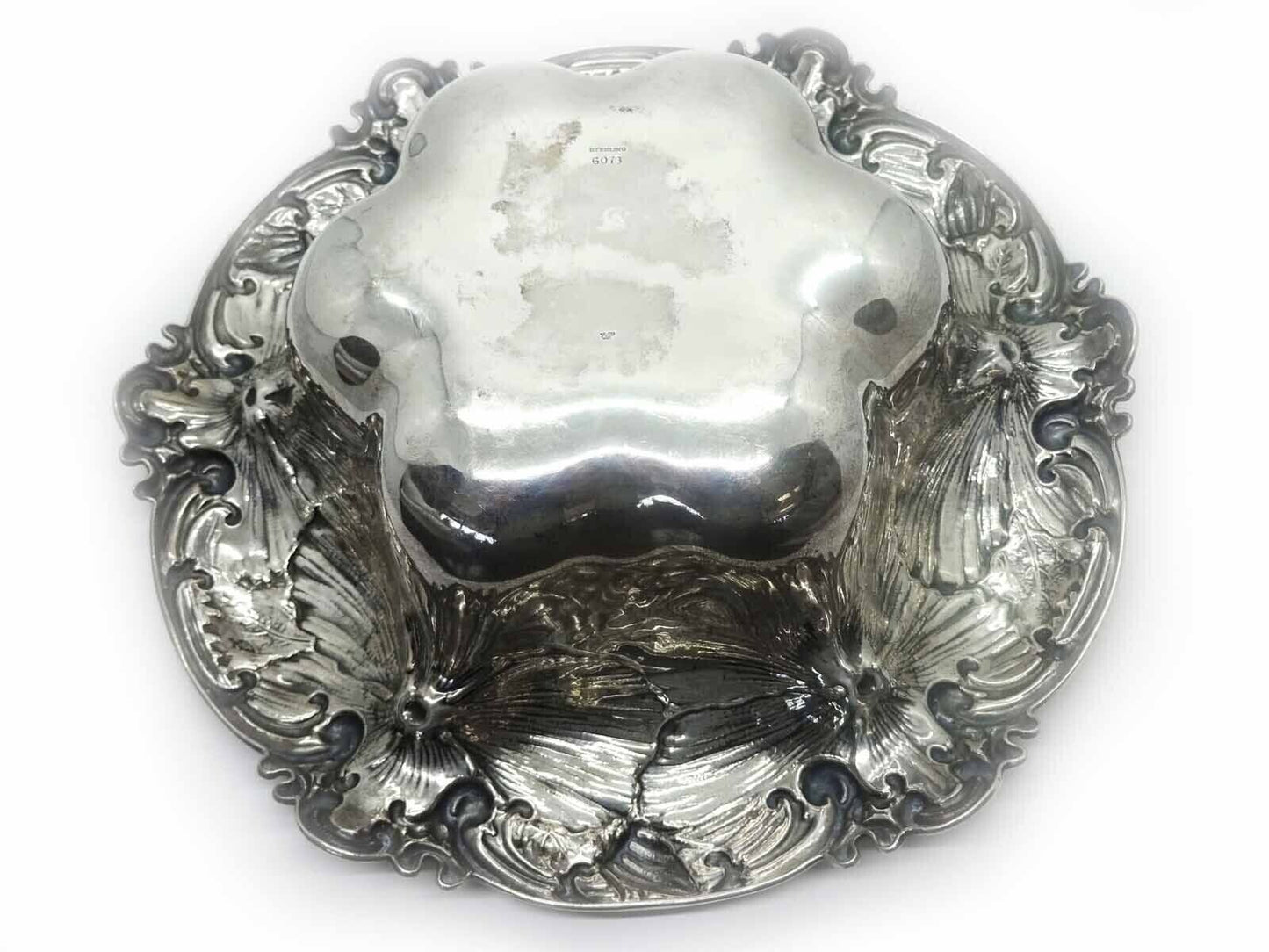 Whiting Art Nouveau Hibiscus Sterling Silver Bowl Style #6073 Monogrammed