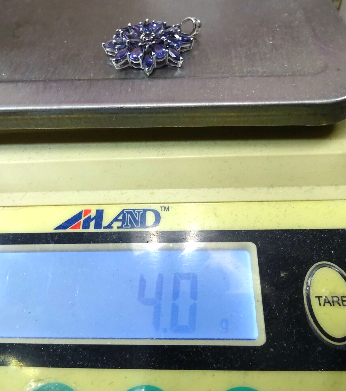 Natural Iolite Starburst Cluster Pendant 10k White Gold