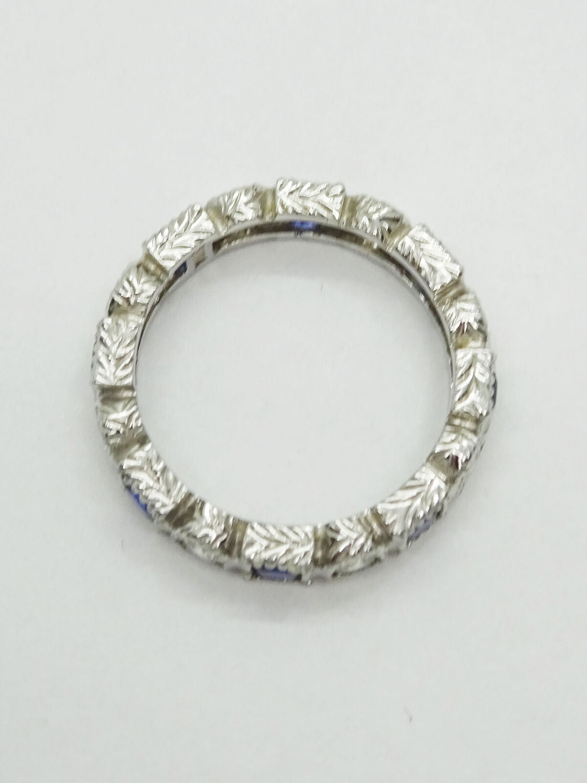 Blue Sapphire & CZ Sterling Silver Eternity Band Ring Size 6