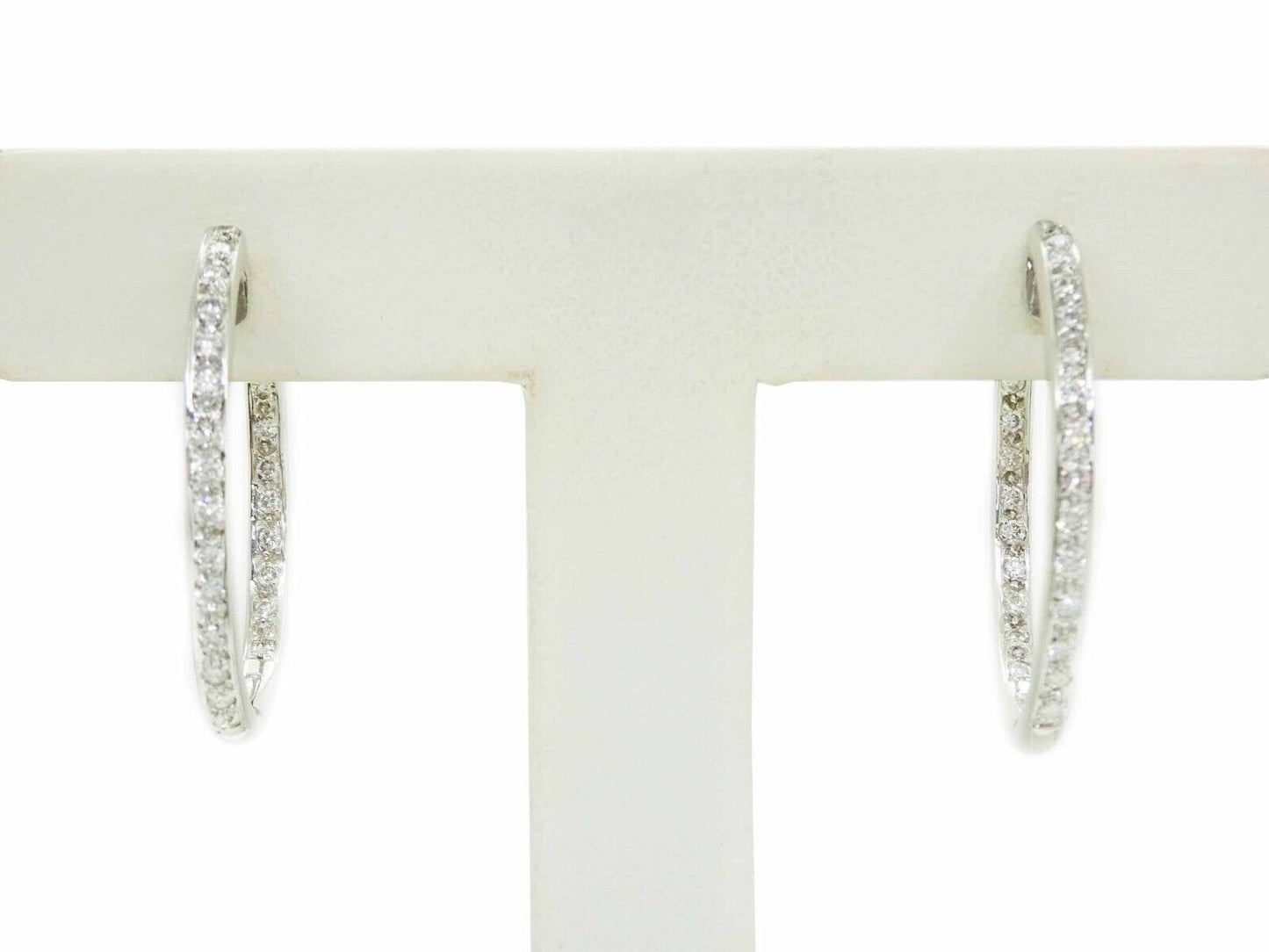 0.75ct tw Natural Diamond Oval Hoop Dangle Earrings 14k White Gold