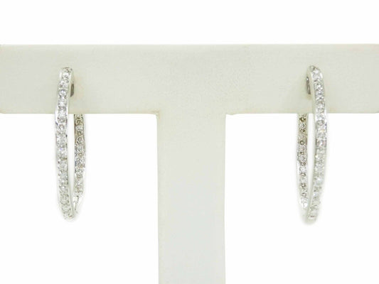 0.75ct tw Natural Diamond Oval Hoop Dangle Earrings 14k White Gold