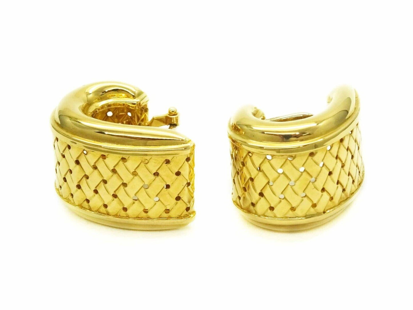 Le Gi Italian Designer Thick Weave J Omega Clip Not Pierced Earrings 18k Gold