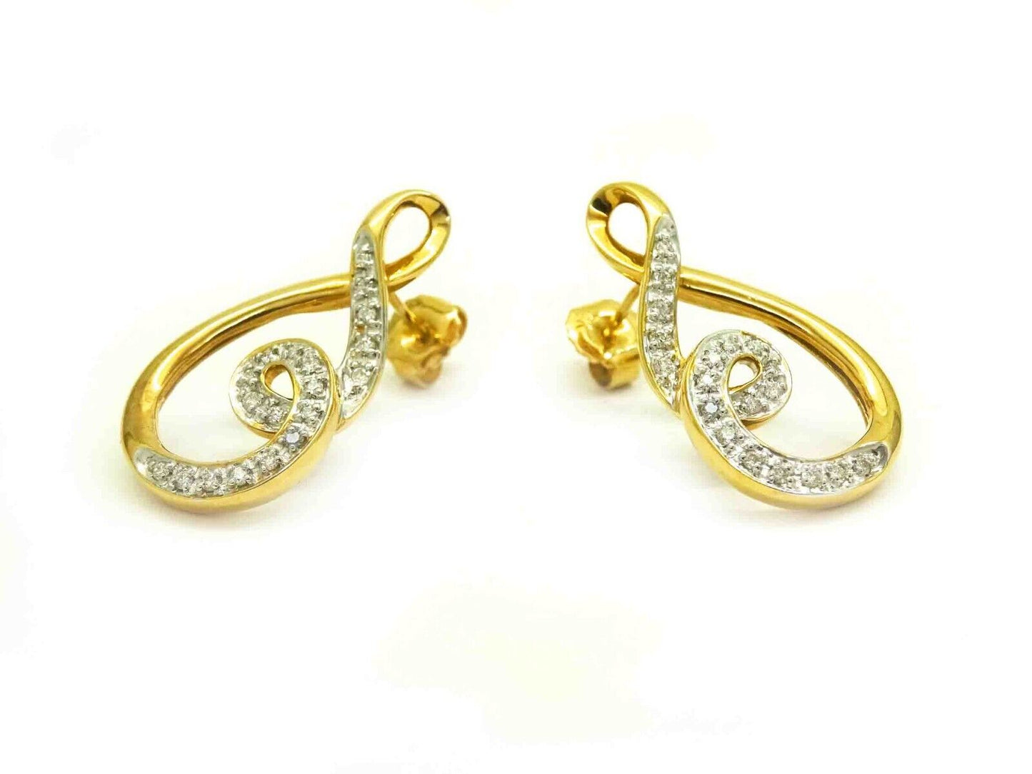 0.50ct tw Natural Diamond Swirling Ribbon Design Pendant & Earrings Set 18k Gold