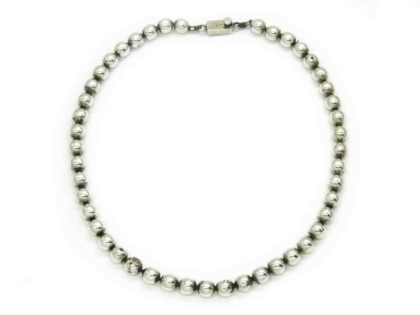 Old Pawn Taxco Mexico 8mm "Navajo Pearl" Sterling Silver Bead Necklace 16.25"