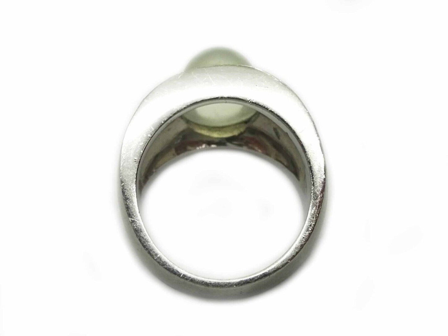 Natural Moonstone Cabochon Cigar Band Ring 14k White Gold Size 5.25