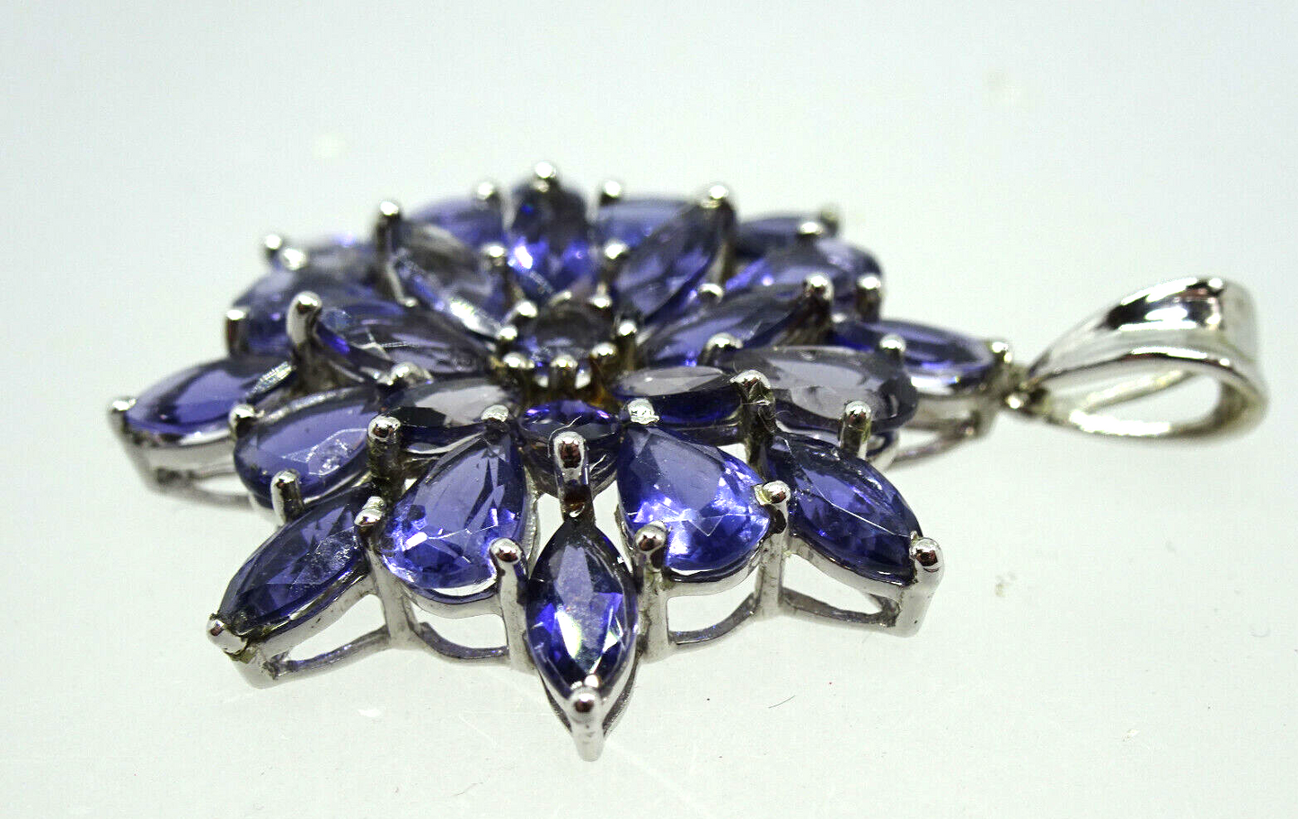 Natural Iolite Starburst Cluster Pendant 10k White Gold