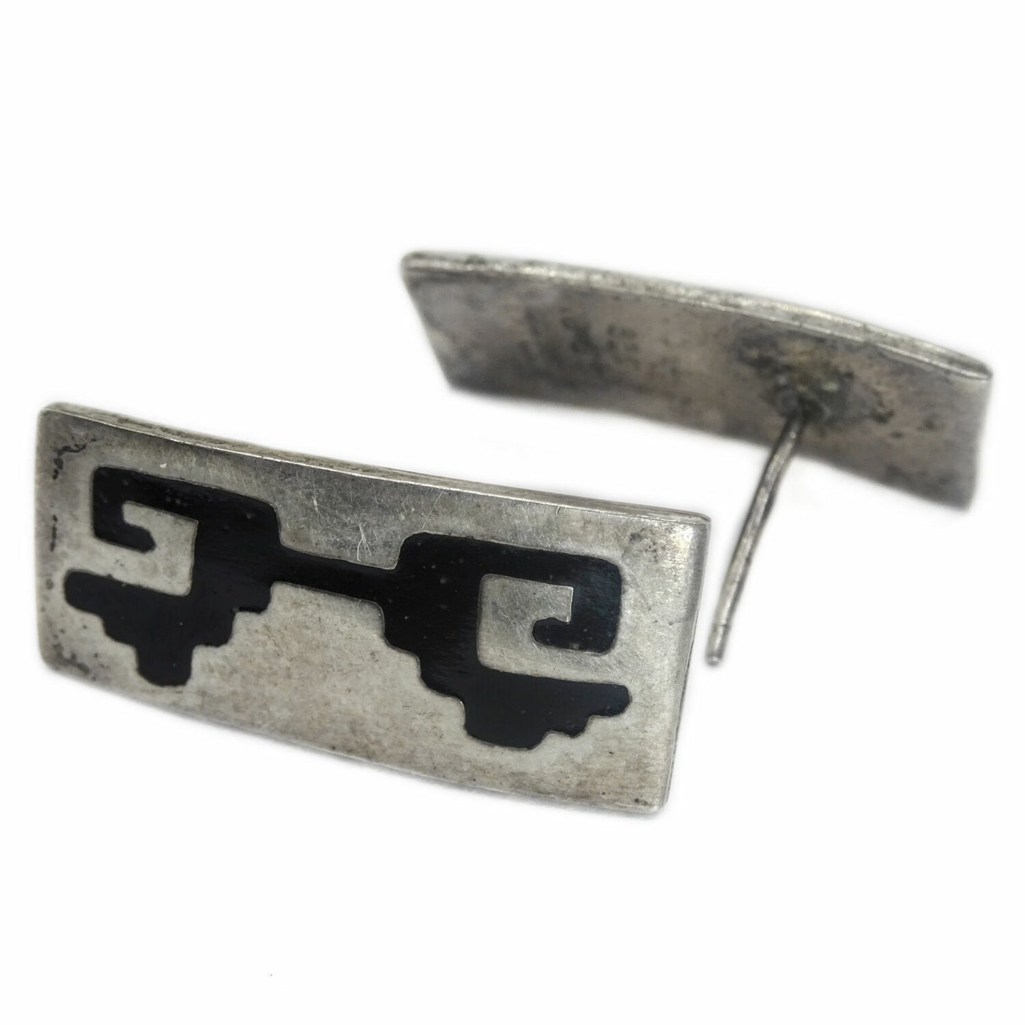 Taxco Primitive Geometric Pattern Sterling Silver Earrings Signed