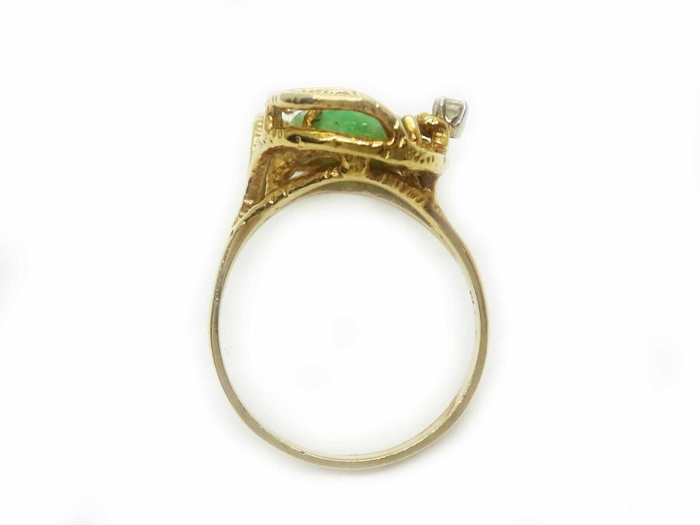 Mid-Century Modern Jade & Diamond Ring 14k Gold Size 8.5