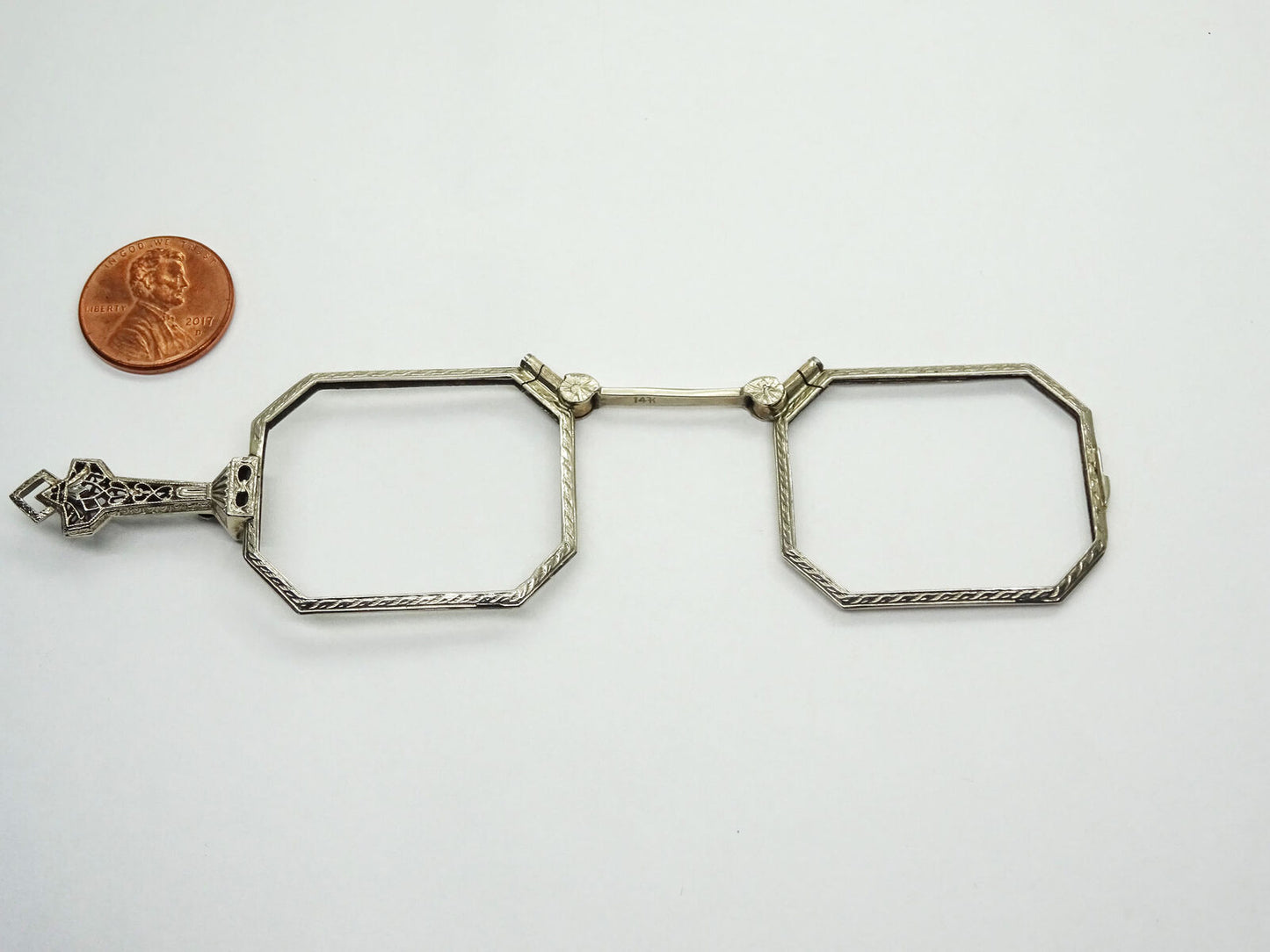 Antique Victorian Lorgnette Folding Opera Glasses 14k White Gold