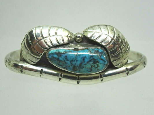 Southwestern Native American Turquoise Nugget Sterling Silver Cuff Bracelet