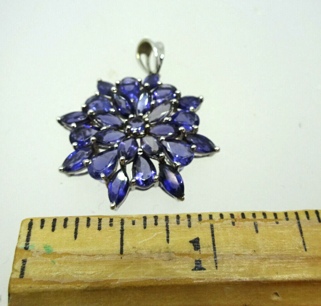 Natural Iolite Starburst Cluster Pendant 10k White Gold
