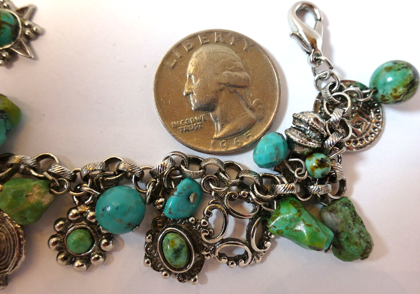 Vtg Sterling Silver Southwest Charm Bracelet 25 Charms Turquoise/Assorted 26.8 g