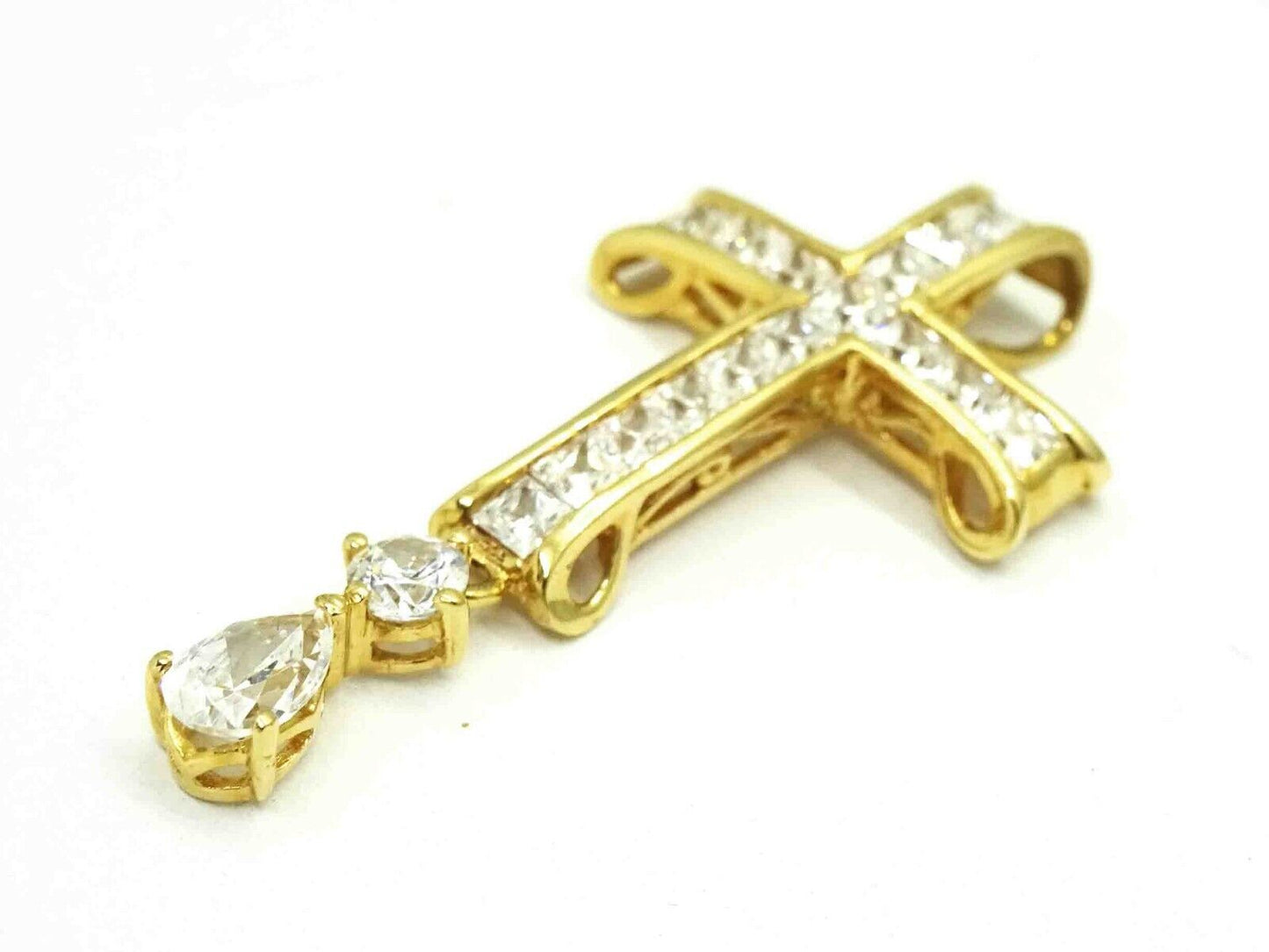 Meda Designer White CZ Cross Dangle Pendant 14k Gold