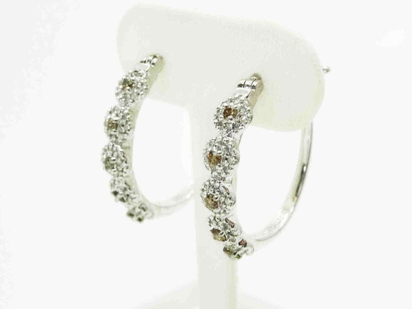 Chocolate & Vanilla CZ Hoop Earrings Sterling Silver DDB