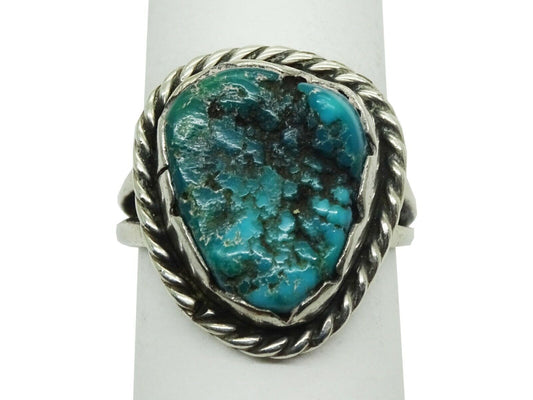 Southwestern Turquoise Nugget Split Shank Ring Sterling Silver Size 6.75